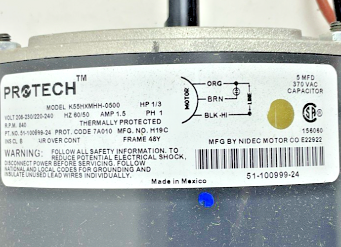 PROTECH K55HXMHH-0500 BLOWER DIRECT DRIVE 1/3HP 240V 840RPM2