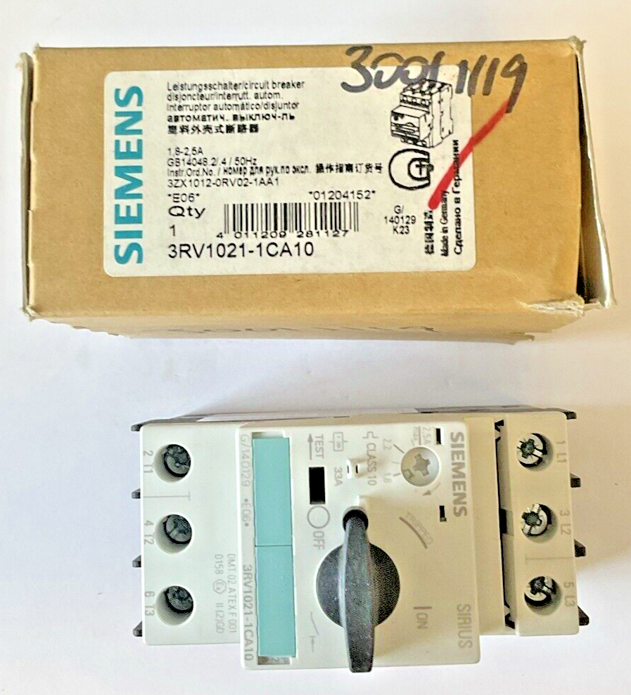 SIEMENS 3RV1021-1CA10 MOTOR CONTROL 1.8-2.5A0