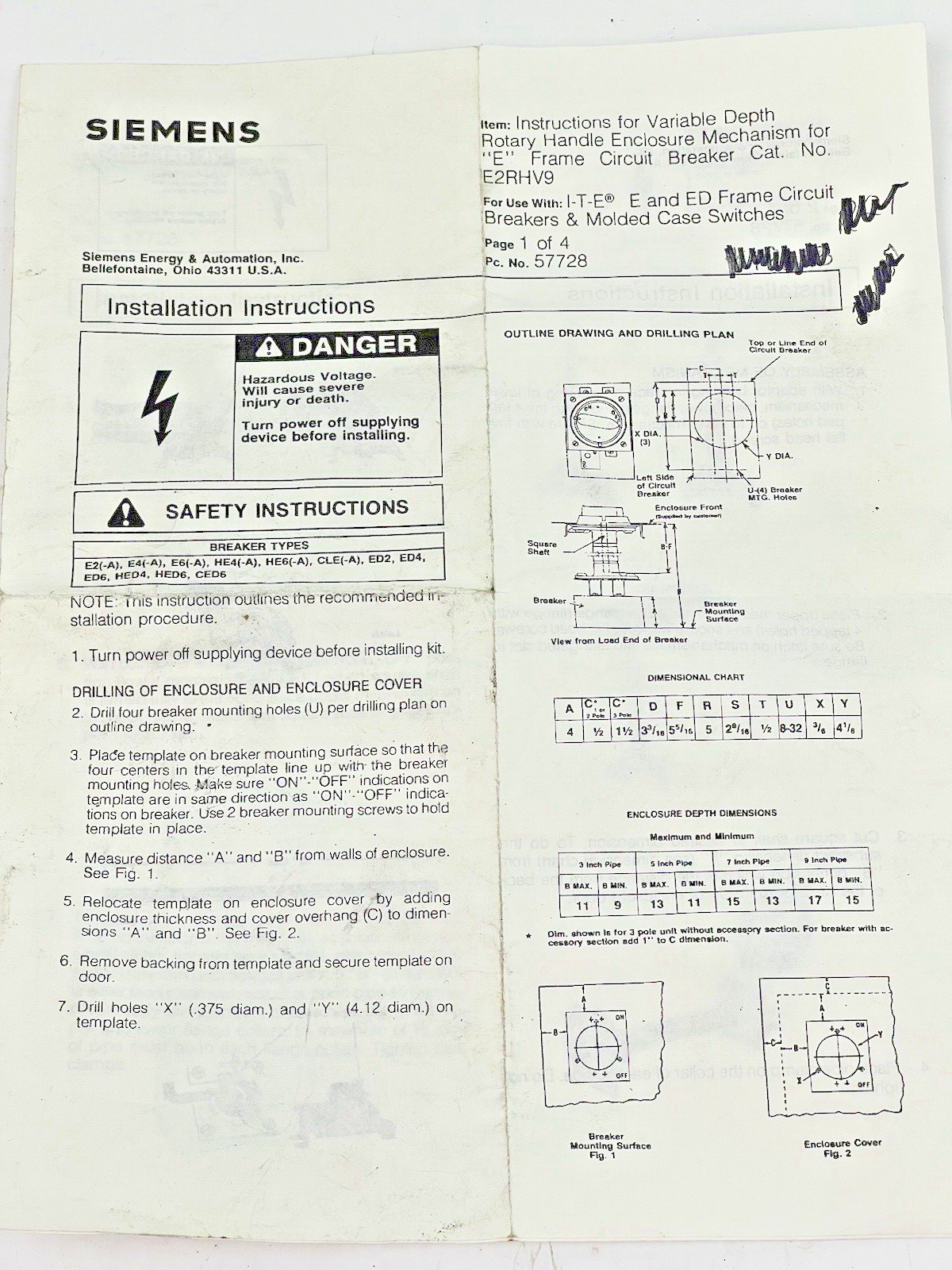 SIEMENS - E2RHV9 *PARTS ONLY* - MISSING 4 PARTS OF KIT - PLEASE SEE PHOTOS9