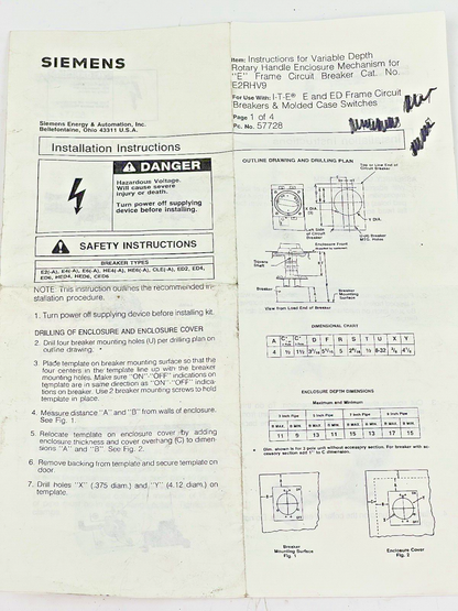 SIEMENS - E2RHV9 *PARTS ONLY* - MISSING 4 PARTS OF KIT - PLEASE SEE PHOTOS9