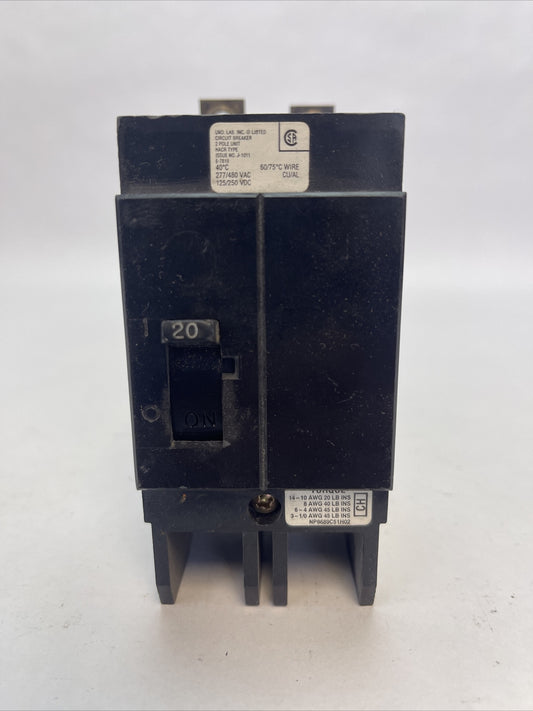 CHALLENGER CH2020 CIRCUIT BREAKER 20AMP 2POLE 277/480VAC 125/250VDC0