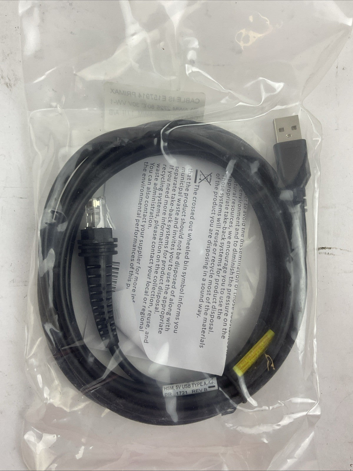 HONEYWELL 3800G14E BAR CODE SCANNER 5VDC 250mA CBL-500-300-S00 HSM 5V USB TYPE A9