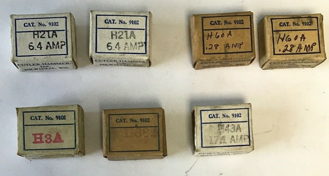 CUTLER HAMMER 9102 H21A(2), H43A(1), H38A(1), H3A(1), H60A(2) HEATERS **LOTOF7**0