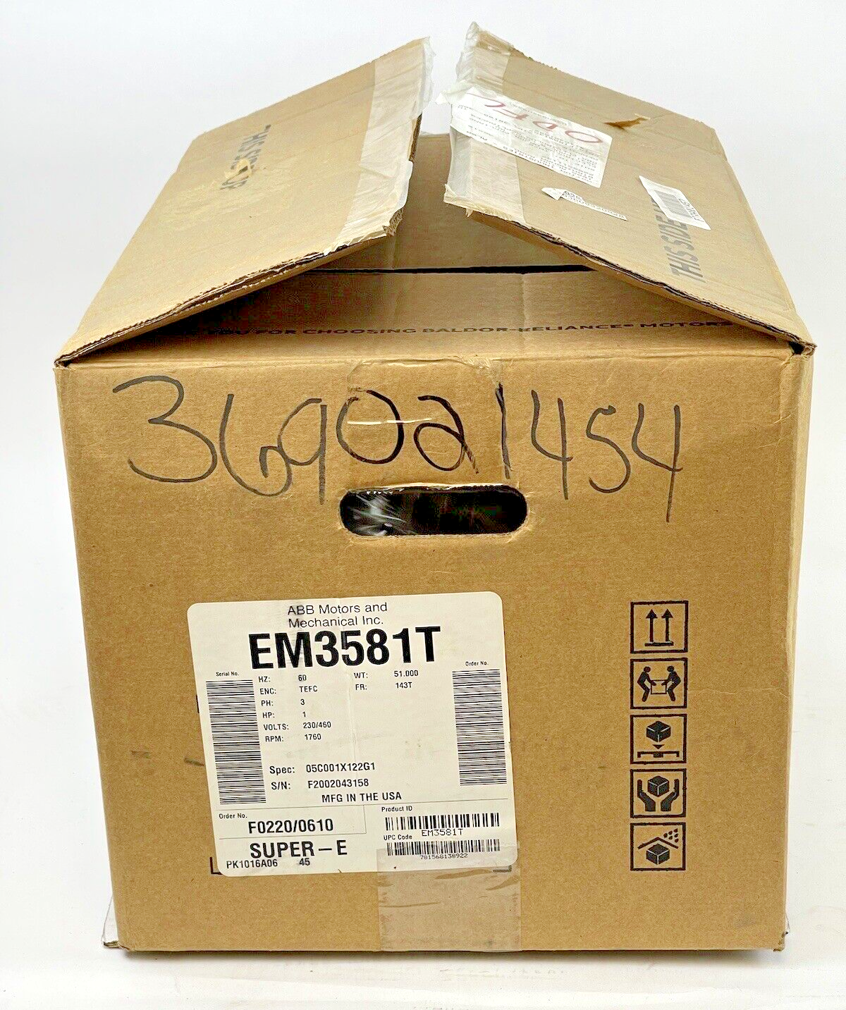 BALDOR - EM3581T - GP Motor - 1 Hp 3 Phase 230/460V 1760 RPM 143t Frame SUPER-E9