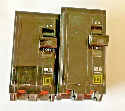 SQUARE D QOB220 CIRCUIT BREAKER 2POLE 20A 65,000AIC 120/240VAC ***LOTOF2***0