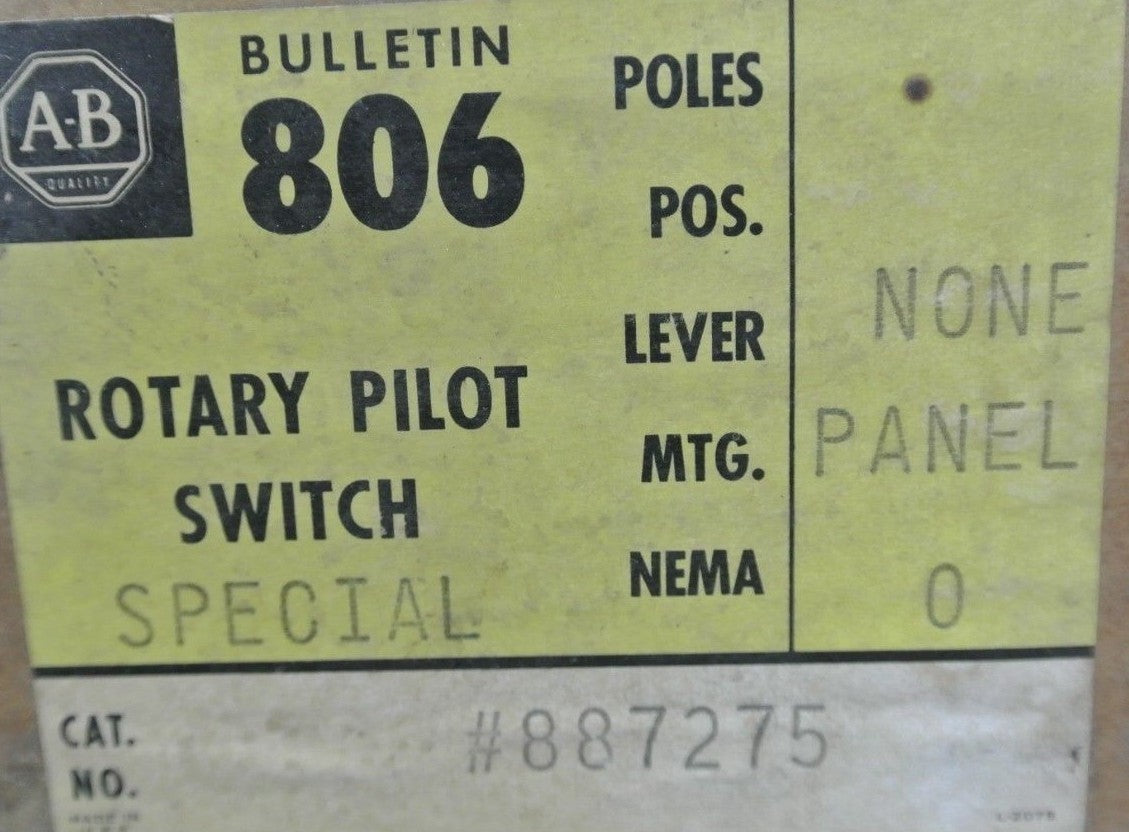 ALLEN-BRADLEY 887275 ROTARY PILOT SWITCH - SPECIAL - BULLETIN 806 - NEW SURPLUS8