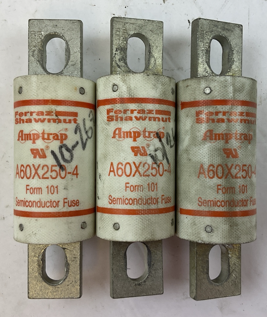 FERRAZ SHAWMUT A60X250-4 AMP-TRAP FORM 101 SEMICONDUCTOR FUSE (LOT OF 3)0