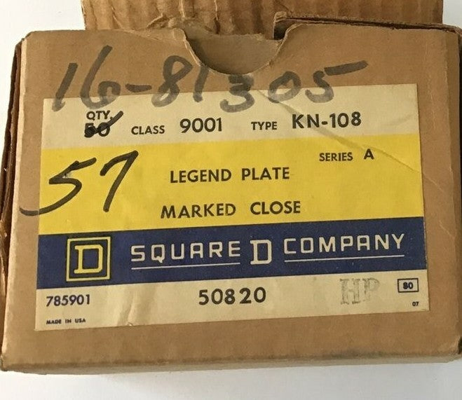 SQUARE D 9001 KN-108 LEGEND PLATE "CLOSED" SER.A ****LOTOF50****1