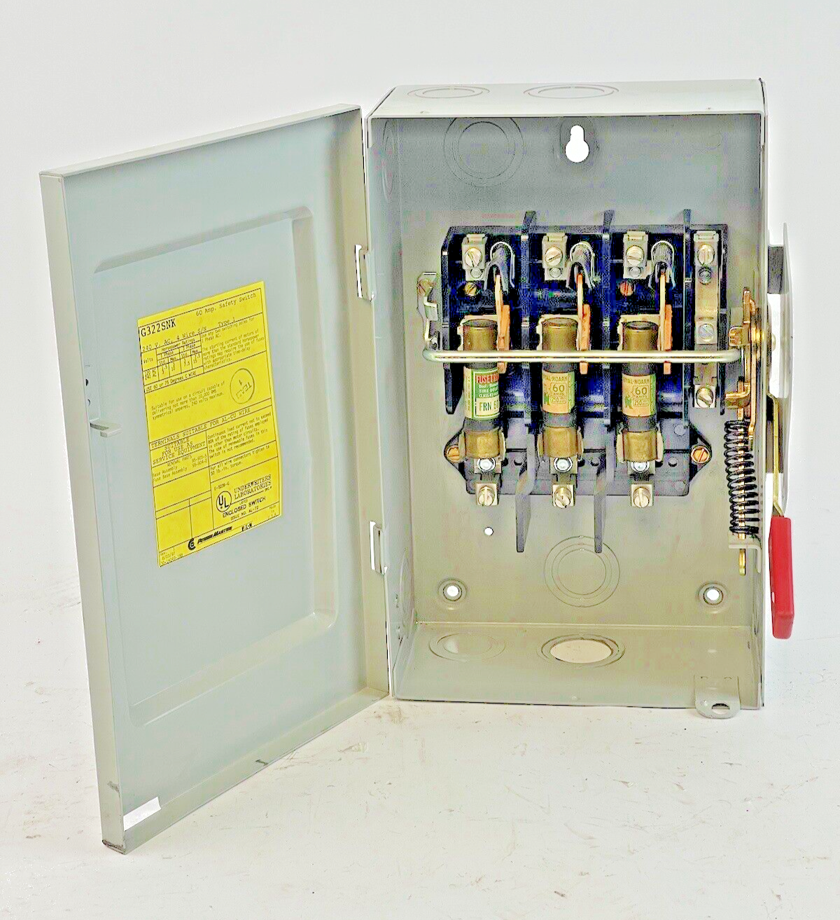 EATON - POWER MASTER - G322SNK - SAFETY SWITCH W/FUSES - 60 A, 240 VAC, TYPE 15