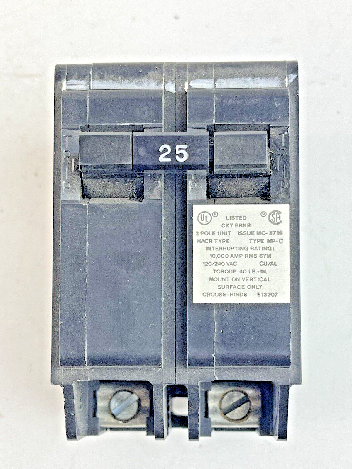 CROUSE-HINDS *BOX OF 1* - MP225 - 2 POLE, 25 A, 240 VAC CIRCUIT BREAKER2