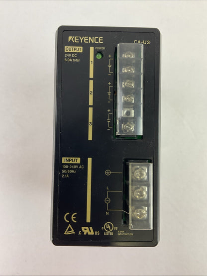 KEYENCE CA-U3 POWER SUPPLY OUTPUT 24VDC 6A INPUT 100-240VAC 50/60GZ 2.1A0