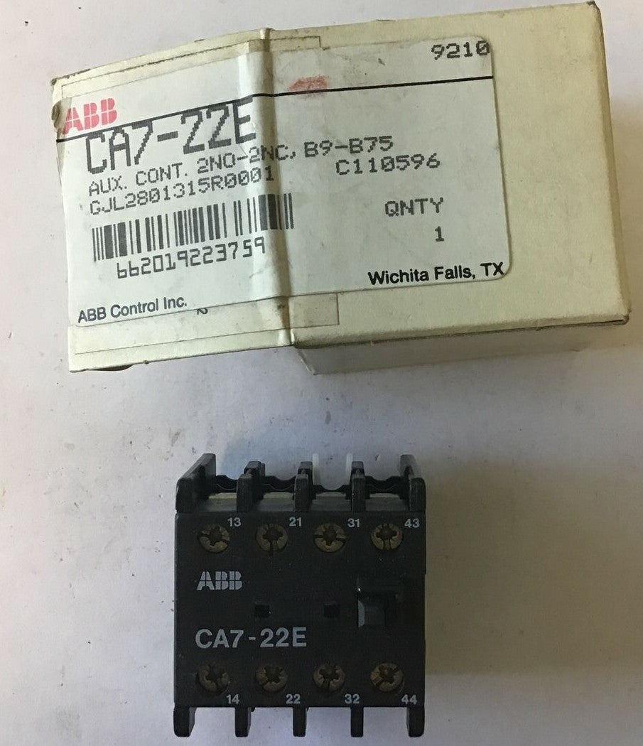 ABB CA7-22E AUXILIARY CONTACT 2N0-2NC 600VAC 10A0