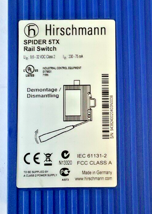 HIRSCHMANN SPIDER 5TX RAIL SWITCH 9,6-32VDC CLASS21