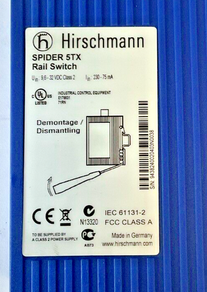 HIRSCHMANN SPIDER 5TX RAIL SWITCH 9,6-32VDC CLASS21