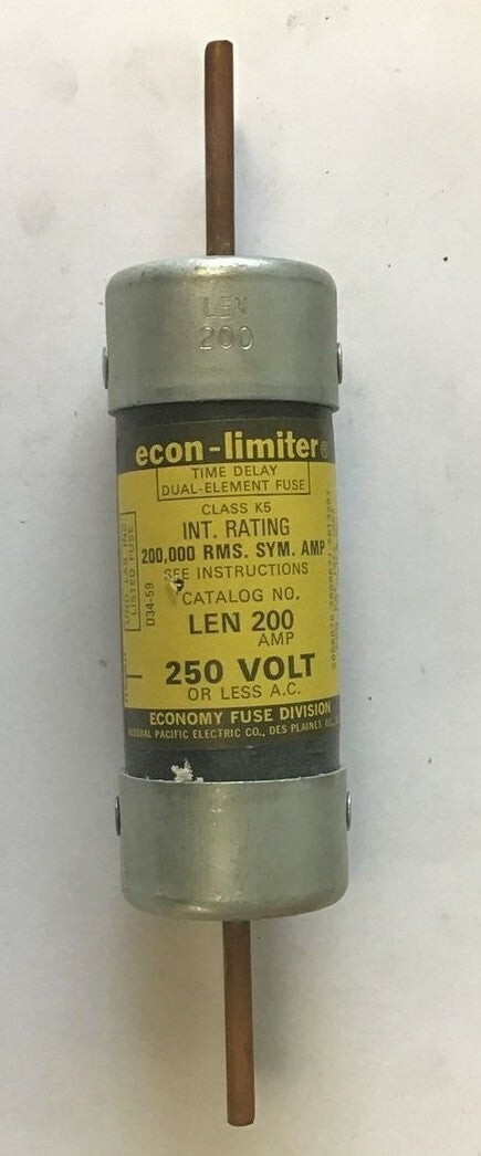 ECONOMY LEN 200 FUSE CLASS K5 200A 250VAC ECON-LIMITER TIME DELAY2