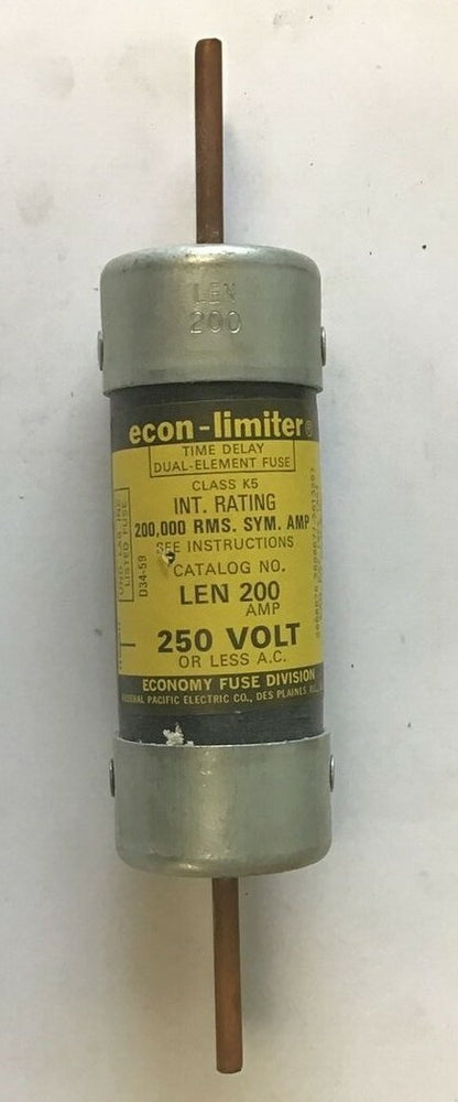 ECONOMY LEN 200 FUSE CLASS K5 200A 250VAC ECON-LIMITER TIME DELAY2