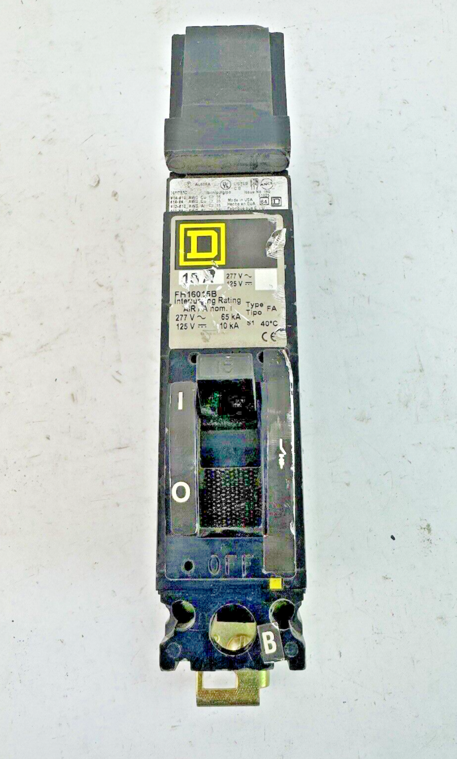 SQUARE D - FH16015B - I-LINE MOLDED CASE CIRCUIT BREAKER - 1 POLE/ 15 A/ 277VAC1