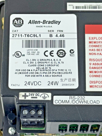 ALLEN-BRADLEY - 2711-T6C9L1 SER. B FRN: 4.46 - PANELVIEW 600 - 6" TOUCHSCREEN7