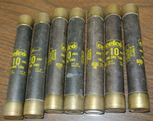 LOT of 7 / CEFCO 10KOTS10 ONE-TIME FUSES / 10A / 600V / NEW SURPLUS / 10KOTS 100