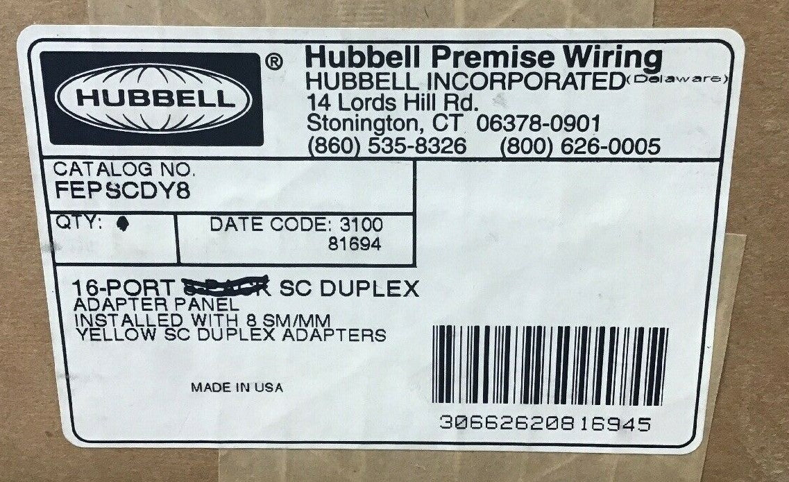 HUBBELL FEPSCDY8 16-PORT SC DUPLEX ADAPTER PANEL (YELLOW )6