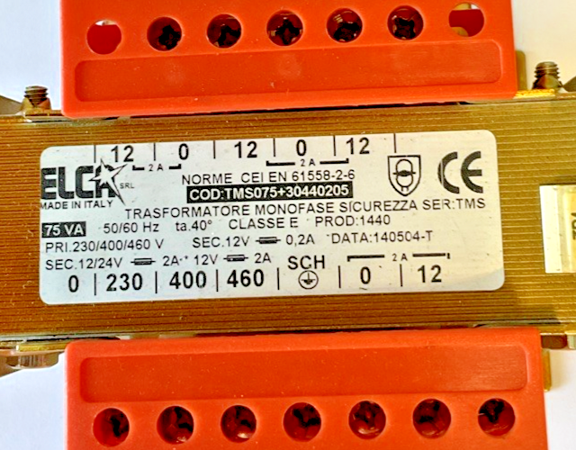 ELCA TMS075+30440205 TRANSFORMER 75VA 50/60HZ 460V 2A1
