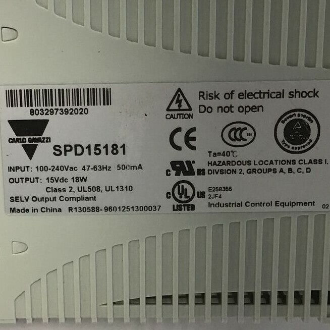 CARLO GAVAZZI SPD15181 AC/DC CONVERTER 100-240VAC 15VDC-1.2A 47-63HZ 500MA3