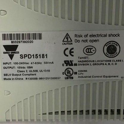 CARLO GAVAZZI SPD15181 AC/DC CONVERTER 100-240VAC 15VDC-1.2A 47-63HZ 500MA3