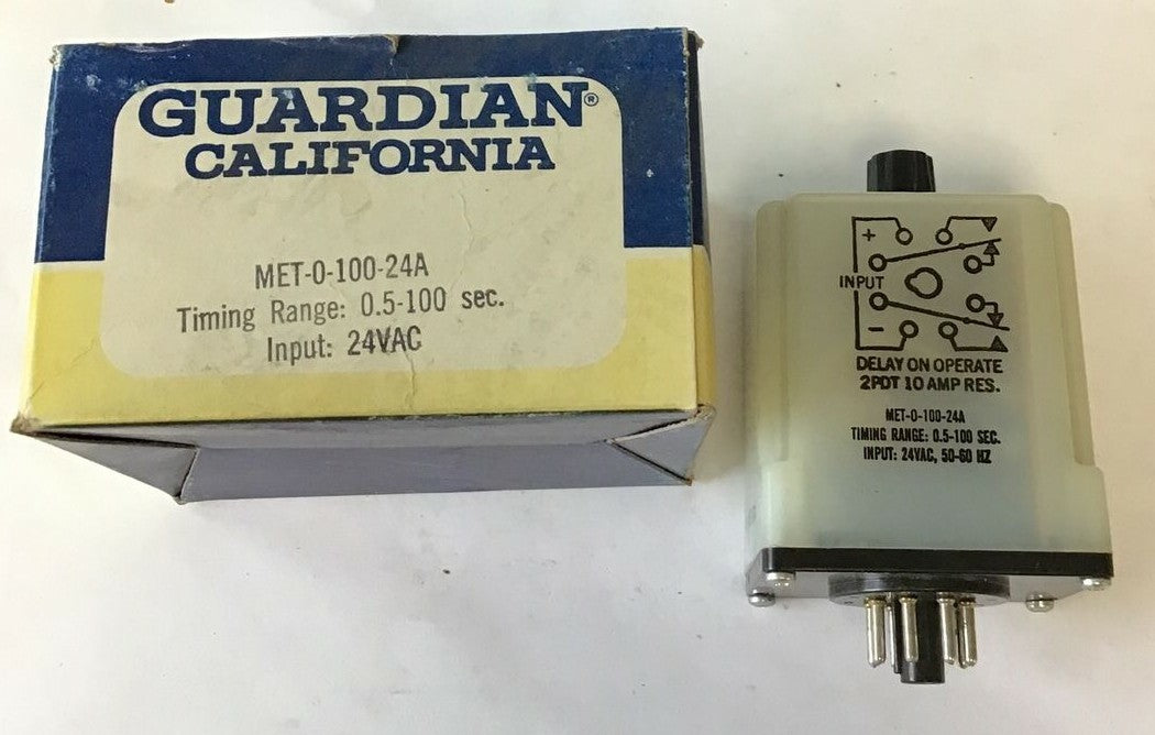 GUARDIAN CALIFORNIA MET-0-100-24A RELAY RANGE 0.5-100SEC 24VAC0