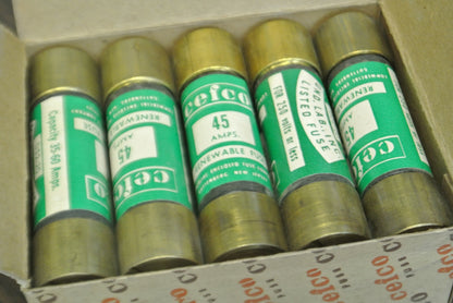 BOX of 10 CEFCO REN45 RENEWABLE FUSE / 45A / 250V / NEW SURPLUS  CAPACITY 35-60A6