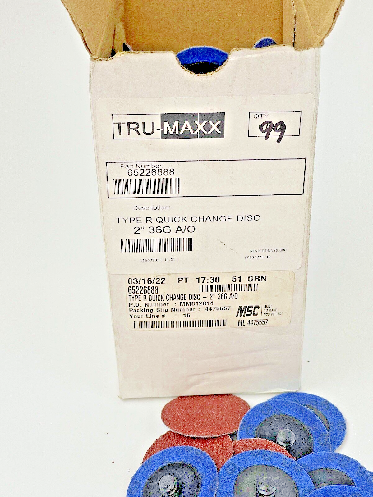TRU-MAXX *BOX OFF 99* 65226888- TYPE R -Quick Change Disc: 2″,36 Grit,A/O,Coated1