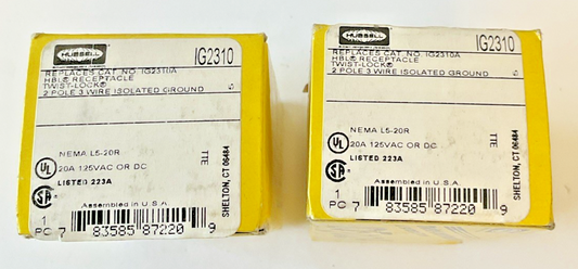 HUBBELL IG2310 RECEPTACLE 2POLE 3 WIRE 20A 125VAC/DC ****LOTOF2****0