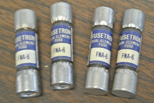 LOT of 4 / BUSS FNA6 FUSETRON FUSE / 6A / 125V / NEW SURPLUS / FNA-60