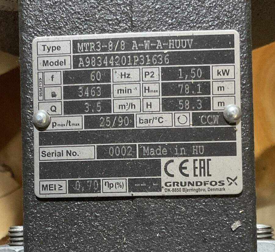 GRUNDFOS MTR3-8/8 A-W-A-HUUV CENTRIFUGAL PUMP 60HZ1