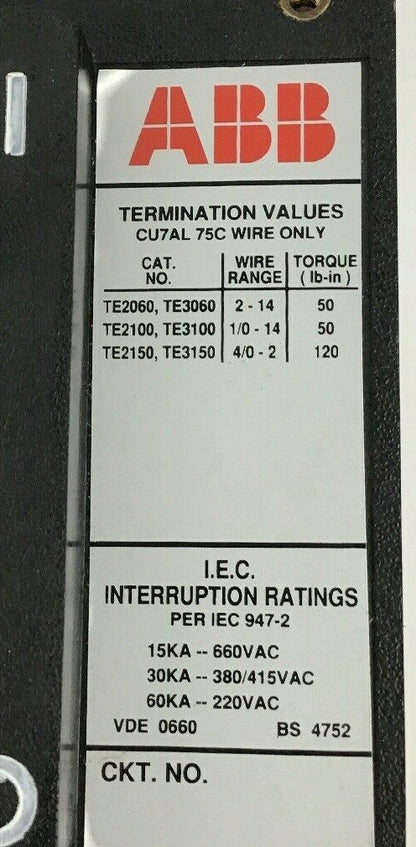 ABB UXAB 727131 R 105 25AMP CIRCUIT BREAKER 500VDC 3POLE TYPE ES 480VAC2