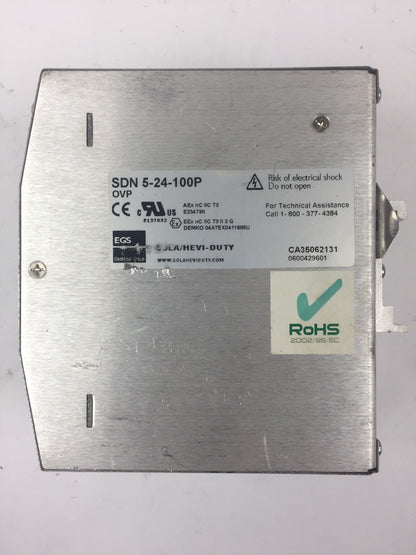 SOLA SDN 5-24-100P POWER SUPPLY 115/230VAC 2.2/1.0A 50/60HZ 24VDC/5A 24-28V1