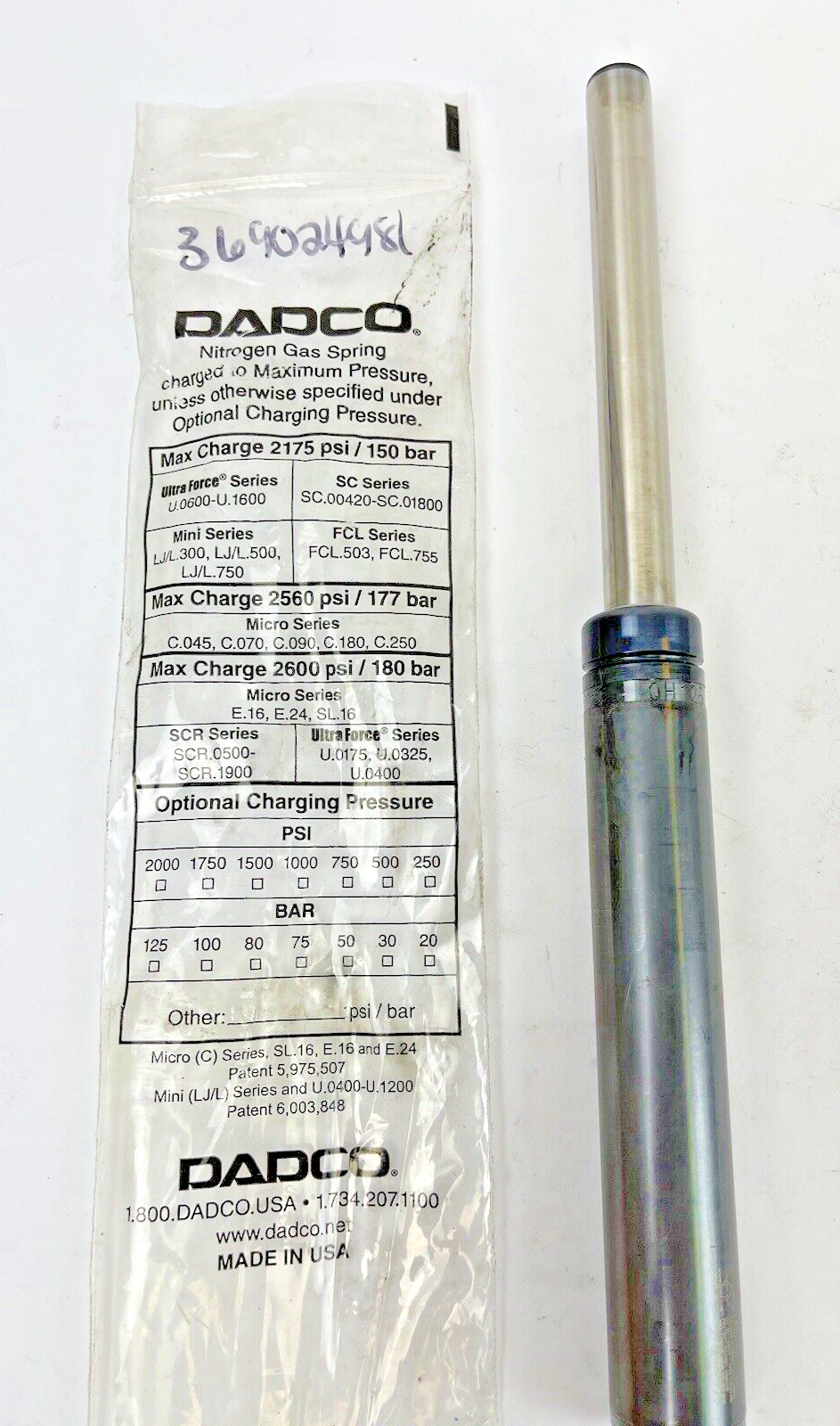 DADCO - U.0325.125 - NITROGEN GAS SPRING - 2175 PSI - 150 BAR - ULTRA FORCE2