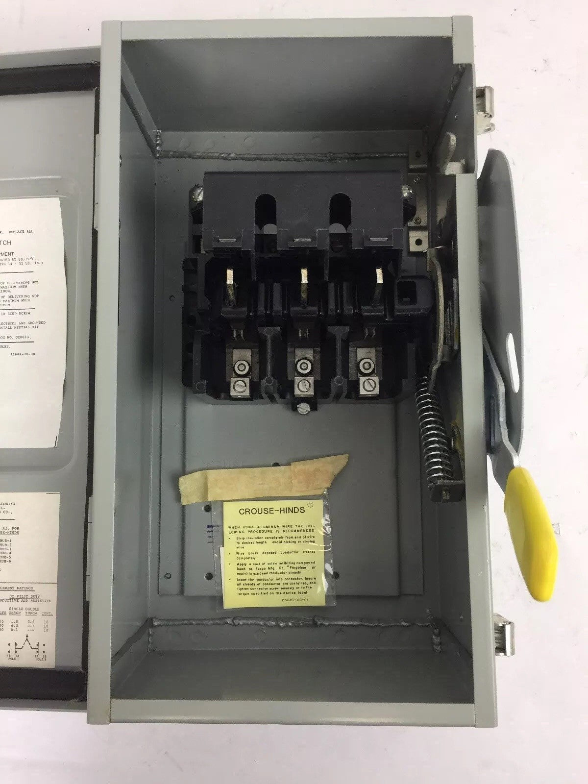 CROUSE-HINDS HU361AJ SAFETY SWITCH 30 AMPS 600 VAC 3 POLE NO NEUTRAL NO FUSES9