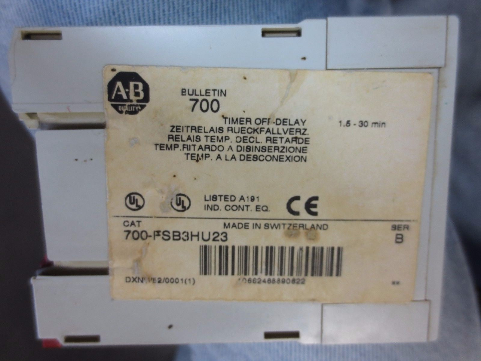 ALLEN-BRADLEY 700-FSB3HU23 Ser. B - PROGRAMMABLE TIMER -.1.5-30MIN1