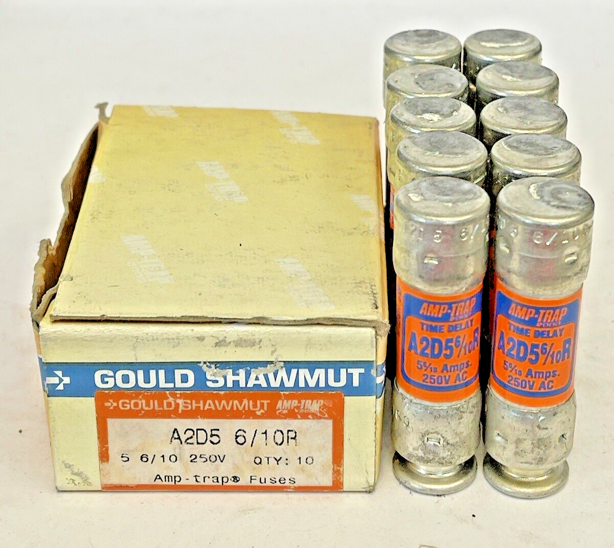 GOULD SHAWMUT - *BOX OF 10* - A2D5-6/10R -  5-6/10 AMP, 250 VAC - AMP TRAP FUSES0