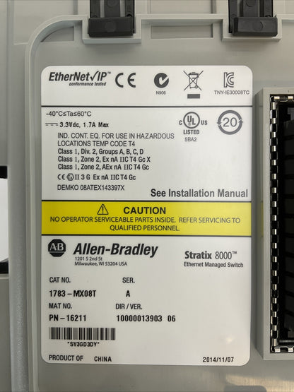 ALLEN BRADELY 1783-MX08T DIR/VER 10000013903/06 SER A STRATIX 8000 EHTERNET1