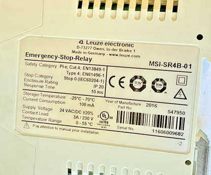 LEUZE MSI-SR4B-01 EMERGENCY STOP RELAY 24VAC/VDC3