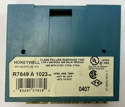 HONEYWELL R7849 A 1023 ULTRAVIOLET FLAME AMPLIFIER REV C R7849A10231