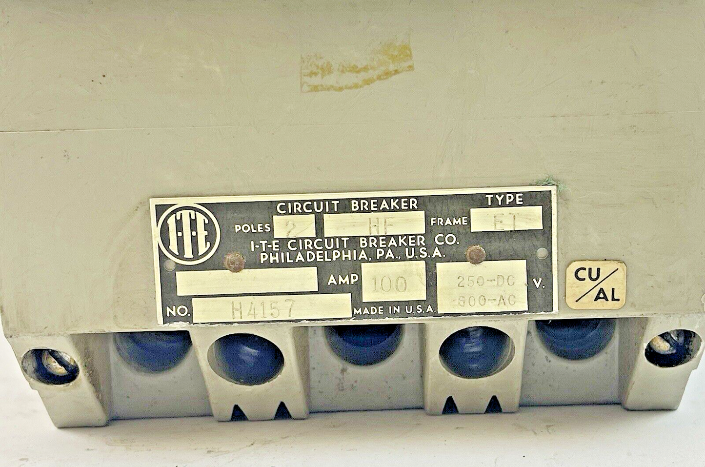 ITE / SIEMENS - H4157 - CIRCUIT BREAKER - 100 AMP, 250 DC, 600 VAC, 2 POLE2