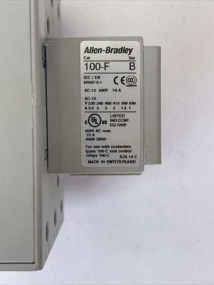 ALLEN BRADLEY 100-C60D*00 SER B CONTACTOR 600VAC 90A 50HP COIL 24VDC 100-F SER B2