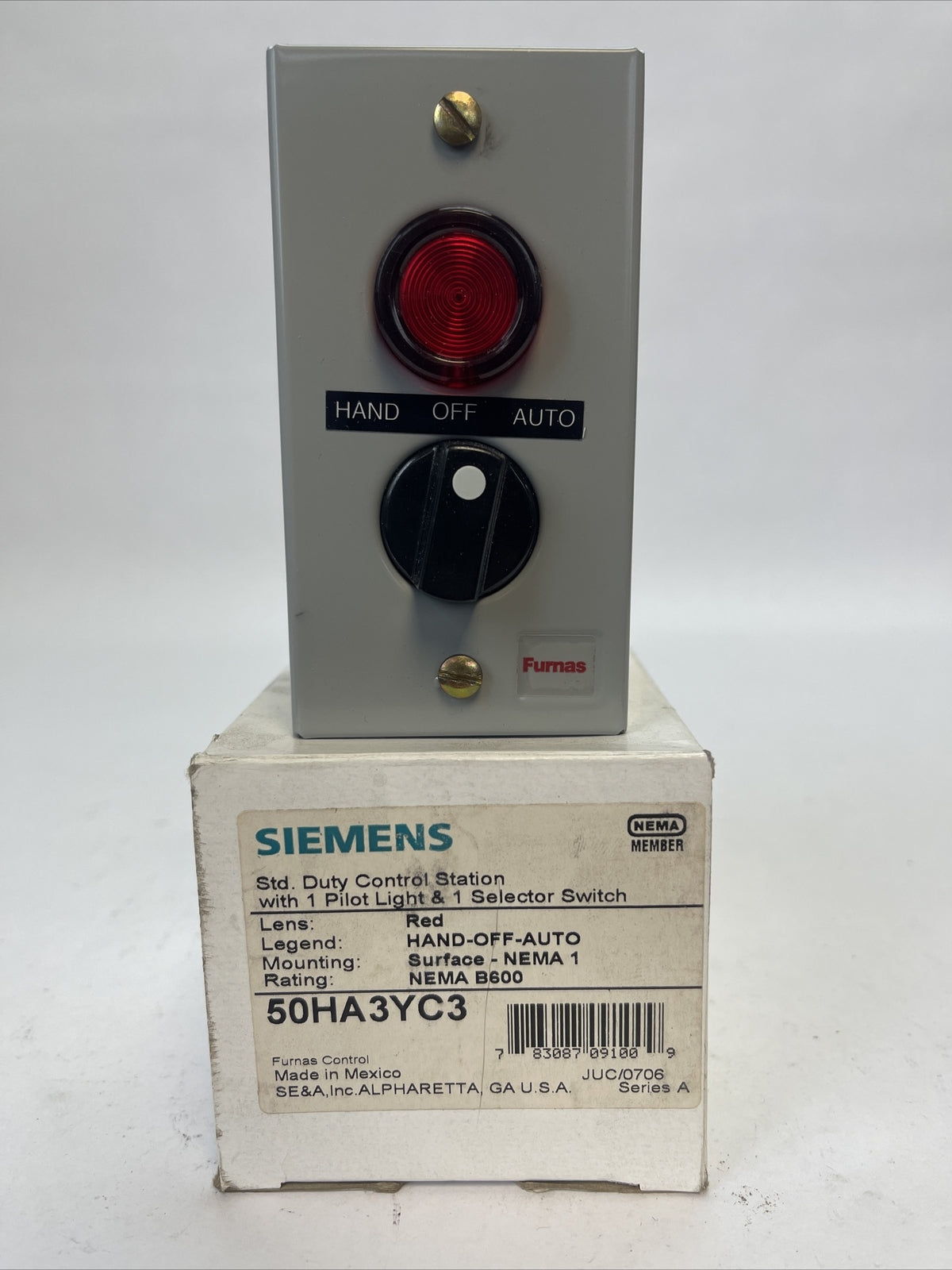 SIEMENS FURNAS 50HA3YC3 CONTROL STATION W/1 PILOT LIGHT & 1 SELECTOR SWITCH0