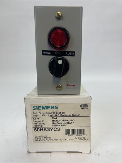 SIEMENS FURNAS 50HA3YC3 CONTROL STATION W/1 PILOT LIGHT & 1 SELECTOR SWITCH0