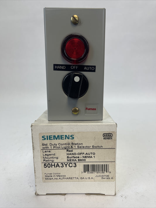 SIEMENS FURNAS 50HA3YC3 CONTROL STATION W/1 PILOT LIGHT & 1 SELECTOR SWITCH0