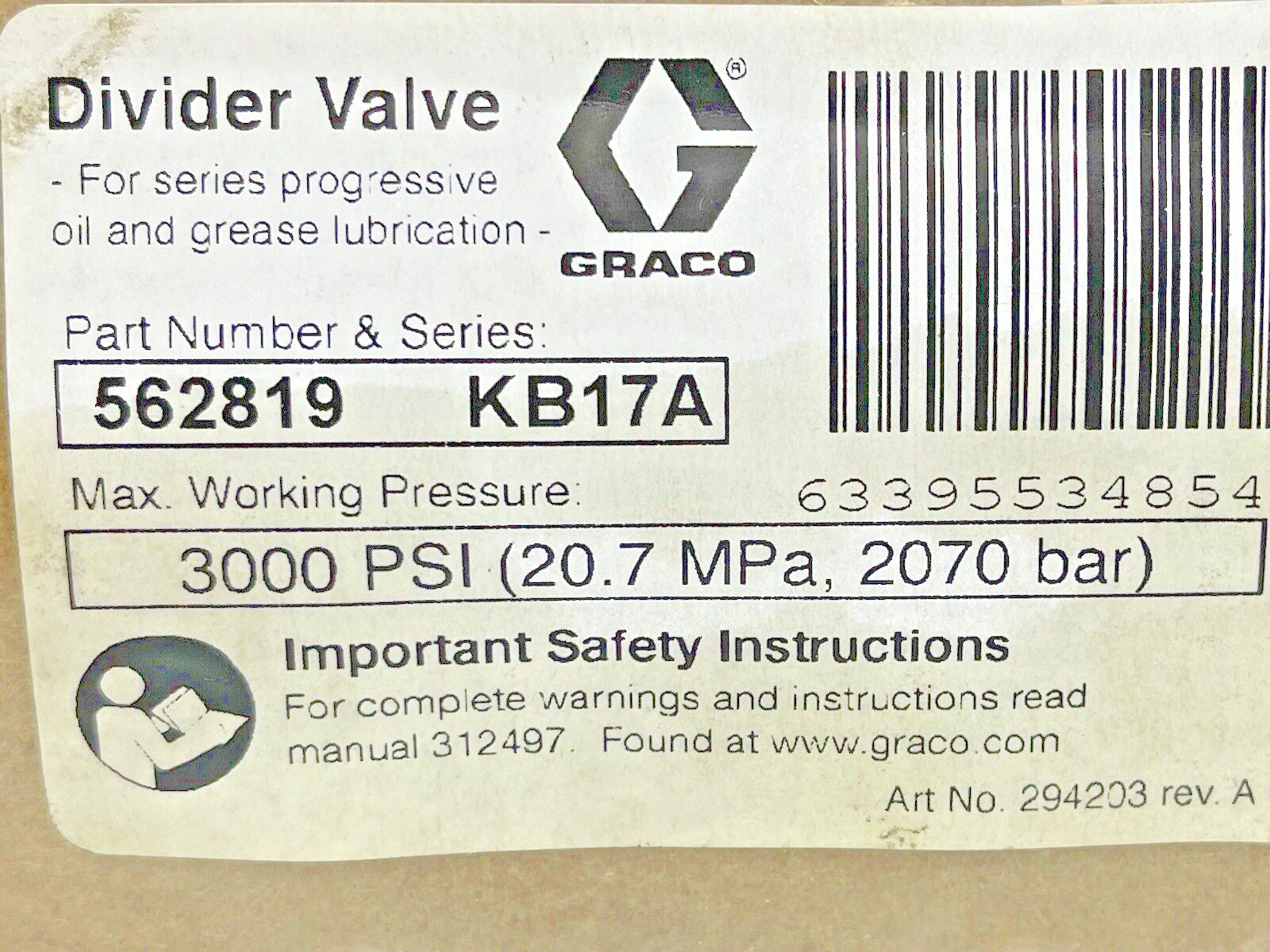 GRACO - 562819 - Trabon® MXP Series Single Divider Valve - 562819 KB17A - MXP-251