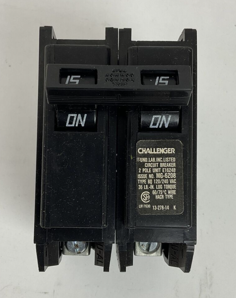 CHALLENGER BQ2C015 CIRCUIT BREAKER 15A 120/240VAC TYPE BQC 2POLE0