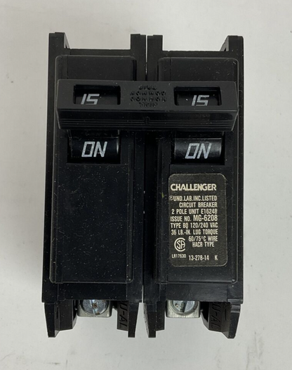 CHALLENGER BQ2C015 CIRCUIT BREAKER 15A 120/240VAC TYPE BQC 2POLE0
